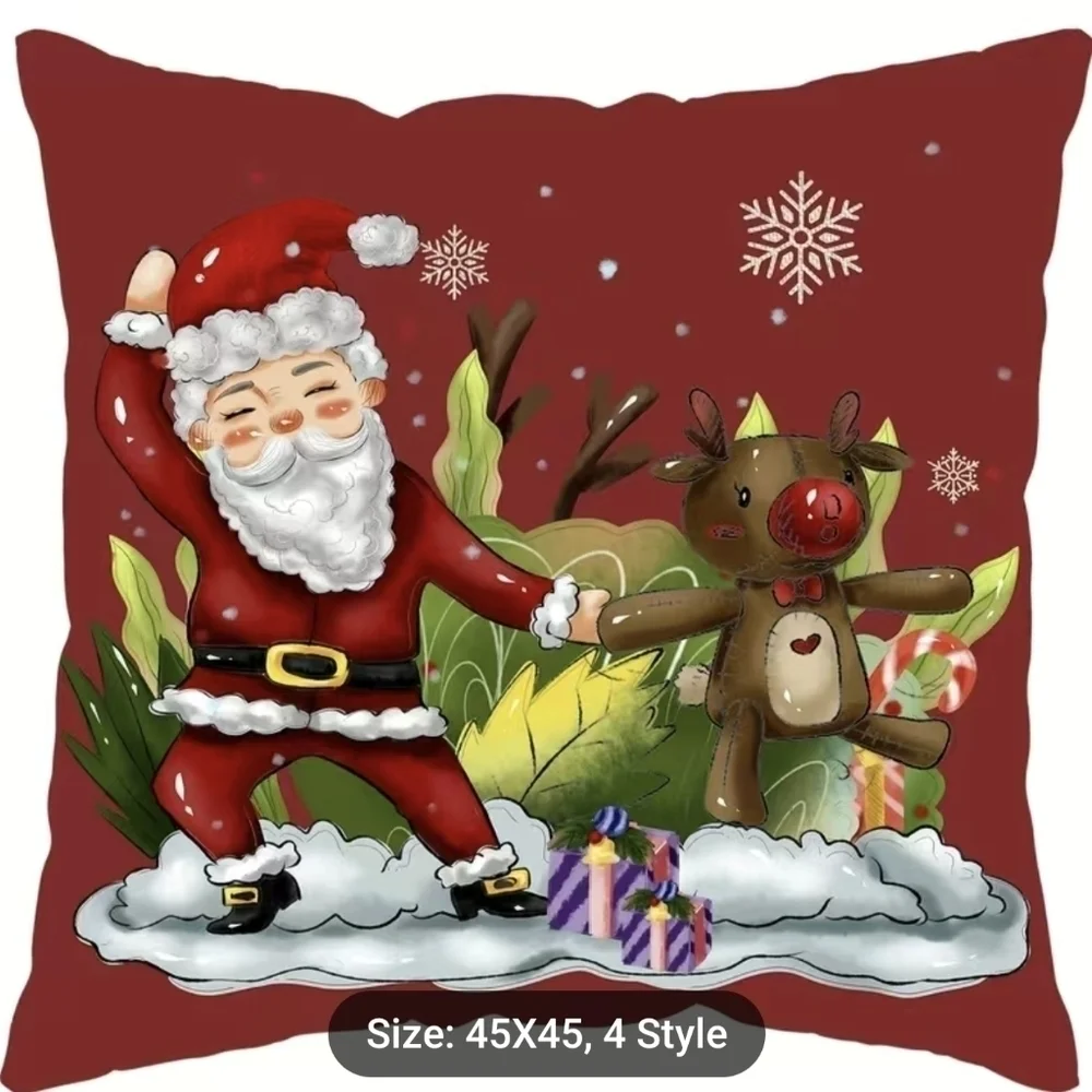 New 1pc, Christmas Square Cushion Cover, Santa Reindeer Gift 18